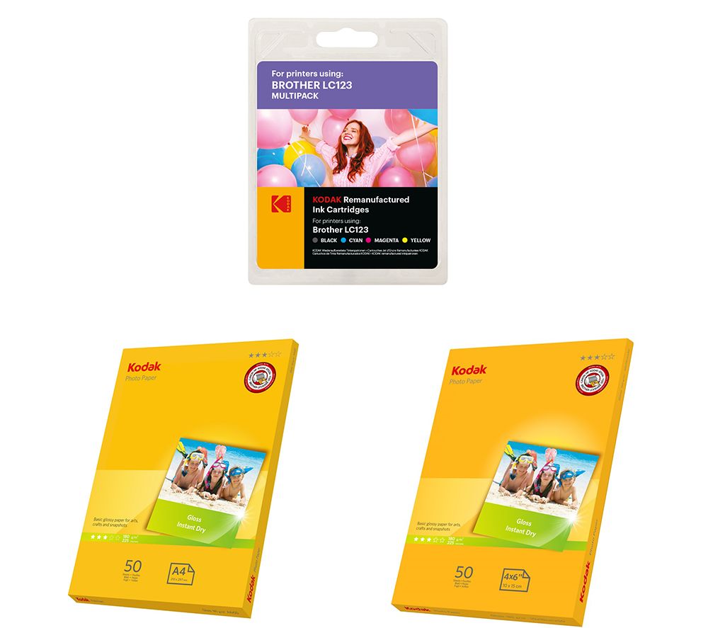 Remanufactured Brother LC123 Black, Cyan, Magenta & Yellow Ink Cartridges Multipack & Photo Paper Bundle - 50 Sheets, 2 Packs