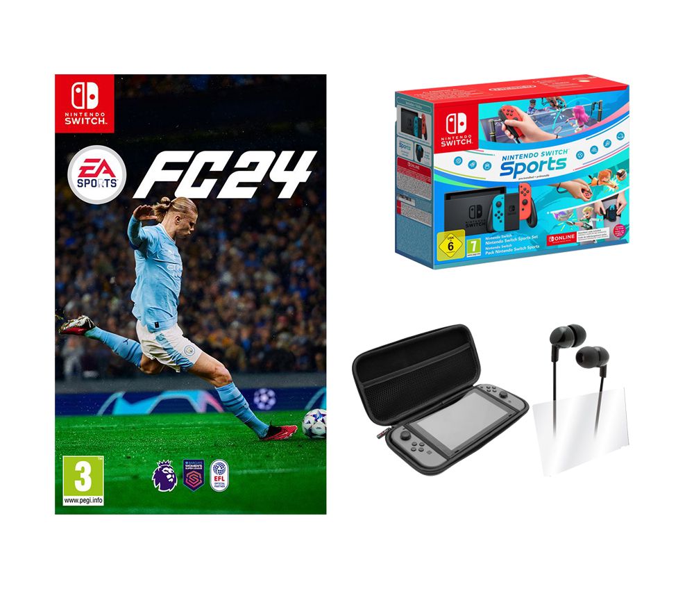 Switch (Red and Blue), Nintendo Switch Sports, 3 Month Online Subscription, VS4793 Starter Kit & EA Sports FC 24 Bundle