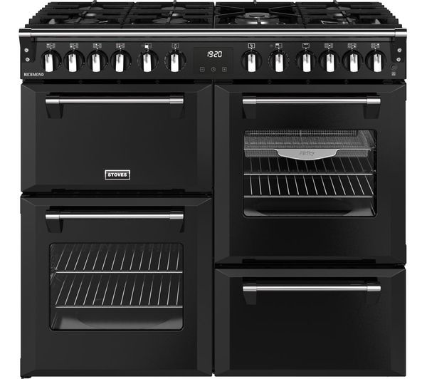 Image of STOVES Richmond 100DF Dual Fuel Range Cooker - Black & Chrome