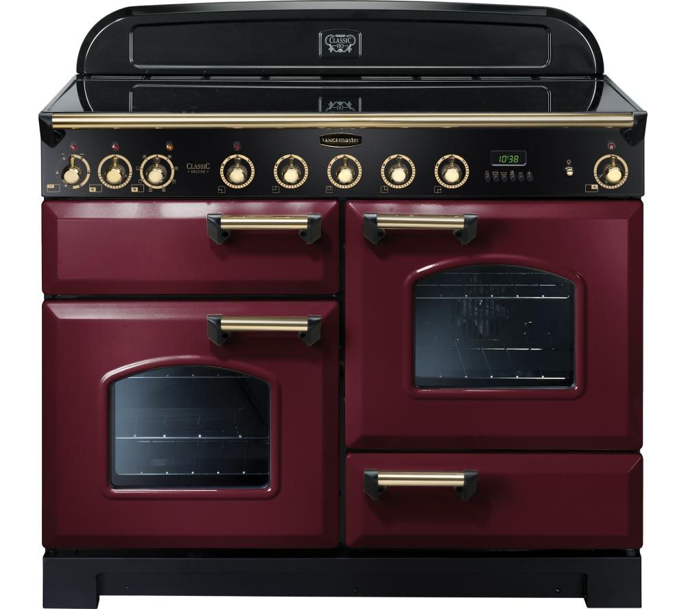 RANGEMASTER Classic Deluxe 110 Electric Induction Range Cooker – Cranberry & Brass, Cranberry