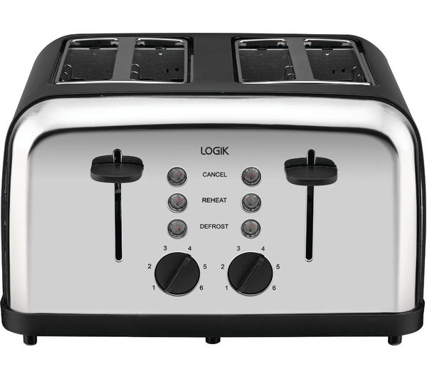 LOGIK L04TBK14 4-slice Toaster - Black & Silver, Black