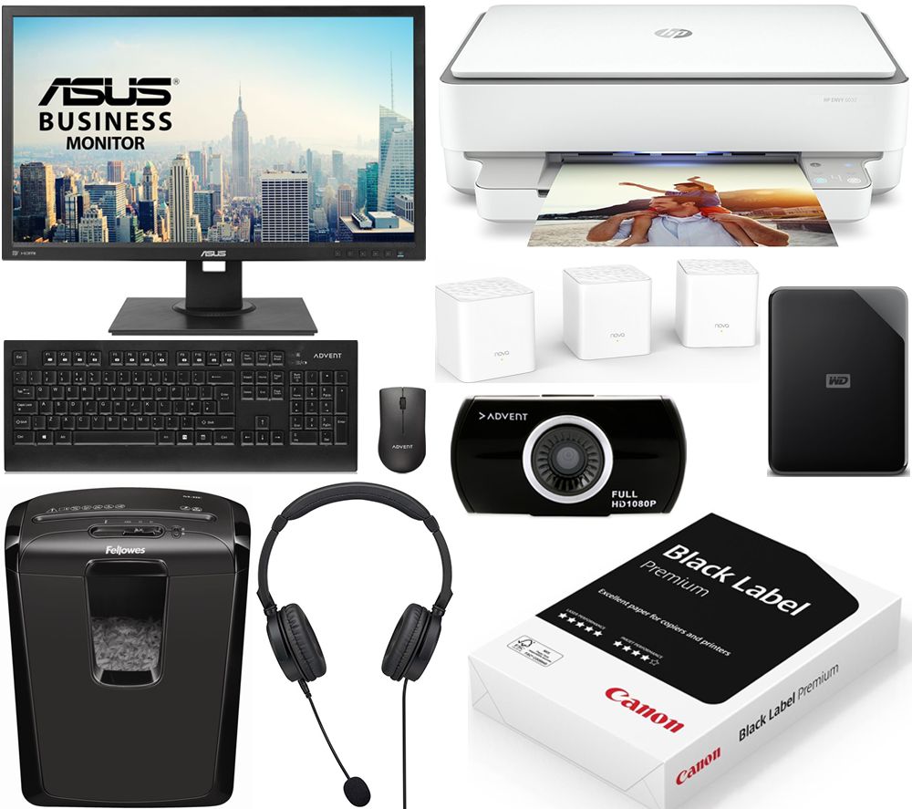 ASUS Complete Home Office Bundle - Monitor, Keyboard & Mouse, Webcam, Hard Drive, Headset, Printer, Paper & Whole Home WiFi, Blue