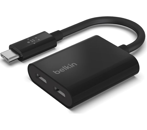 Image of BELKIN F7U081btBLK Dual USB Type-C Audio and Charge Adapter