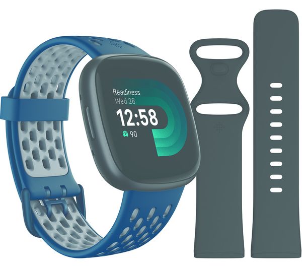 Image of FITBIT Versa 4 Smart Watch Sports Pack with Additional Blue Sports Band - Black & Graphite