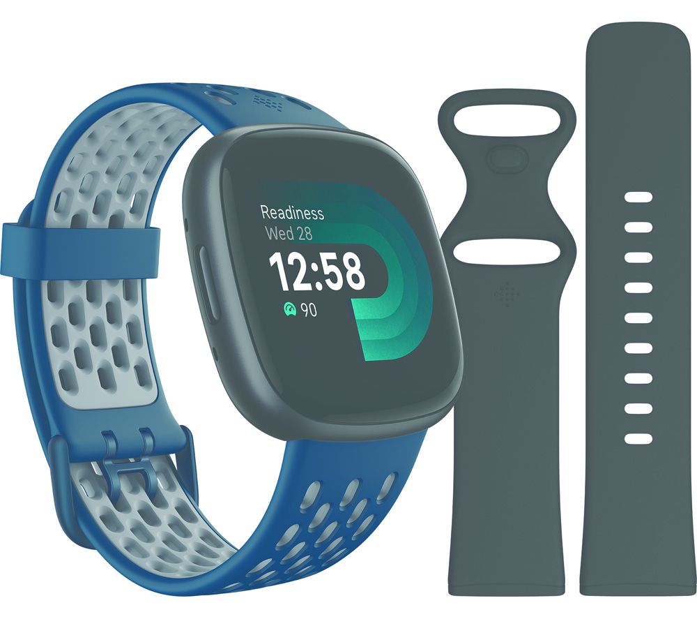 Versa 4 Smart Watch Sports Pack with Additional Blue Sports Band - Black & Graphite