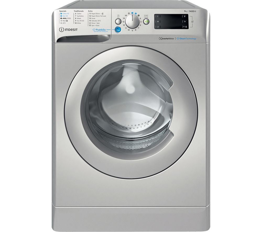 Innex Steam Push&Go BWE 91496X SV UK 9 kg 1400 Spin Washing Machine - Silver