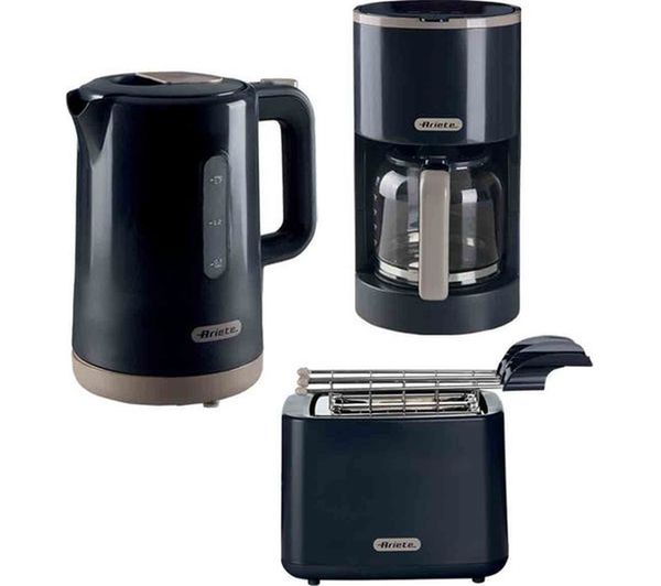 Ariete Breakfast Arpk46 Jug Kettle 2 Slice Toaster Filter Coffee Machine Bundle Dark Grey