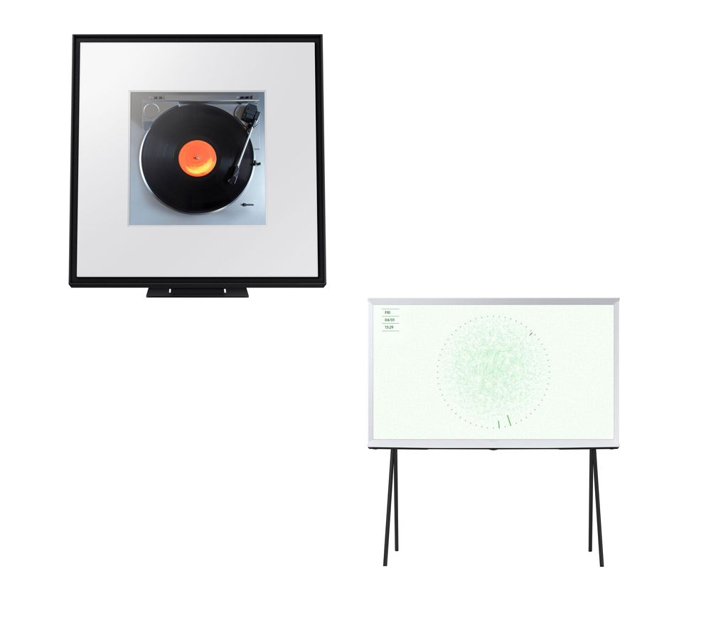 The Serif QE55LS01DAUXXU 55" Smart 4K Ultra HD HDR QLED TV (White) & Music Frame HW-LS60D Speaker (Black) Bundle