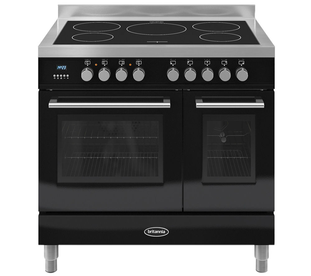 BRITANNIA Q Line 90 Electric Induction Range Cooker - Gloss Black & Stainless Steel, Stainless Steel