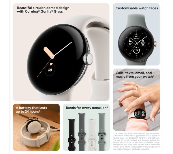 GOOGLE Pixel Watch 4G with Google Assistant - Silver, Chalk Strap