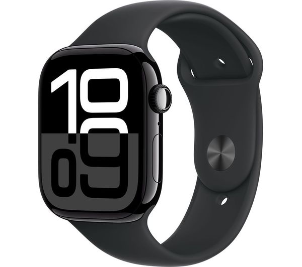 Image of APPLE Watch Series 10 Cellular - 46 mm Jet Black Aluminium Case with Black Sport Band, M/L