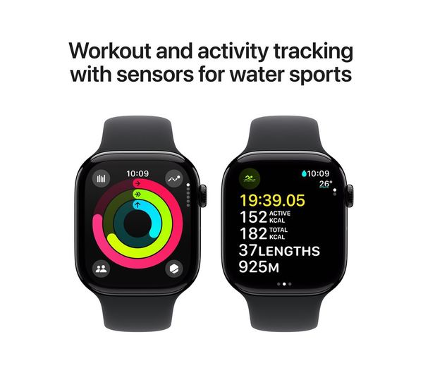 APPLE Watch Series 10 Cellular 46 mm Jet Black Aluminium Case with Black Sport Band M L MWY43QA A Currys Business