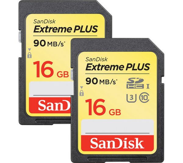 SANDISK Extreme Plus Class 10 SDHC Memory Card - 16 GB, Twin Pack