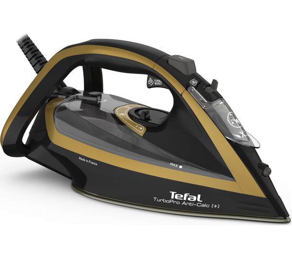 Image of TEFAL Ultimate Turbo Pro Anti-Scale FV5696G0 Steam Iron - Black & Gold
