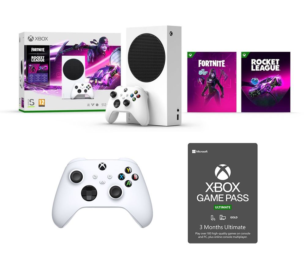 MICROSOFT Xbox Series S, Games, White Controller & 3 Months Game Pass Ultimate Bundle, White