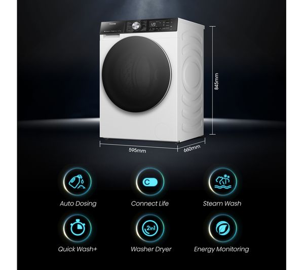 WD5S1245BW - HISENSE 5S Series Auto Dosing WD5S1245BW WiFi-enabled 12 kg  Washer Dryer - White - Currys Business