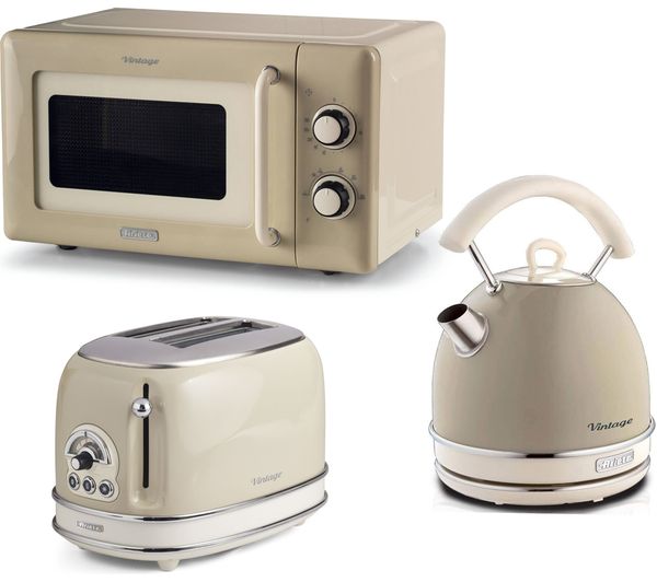 Ariete Vintage Arpk64 Microwave Traditional Kettle 2 Slice Toaster Bundle Cream
