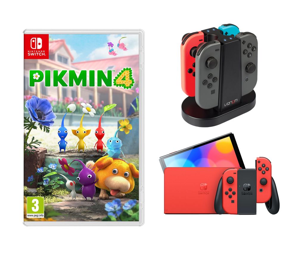 Switch OLED (Mario Red Edition), Pikmin 4 & VS4796 Nintendo Switch Bundle
