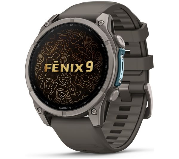 An image of GARMIN fenix 9 Smart Watch - Titanium with Pebble Grey Silicone Band, 47 mm
