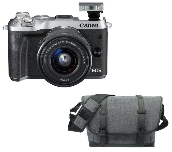 CANON EOS M6 Mirrorless Camera, 15-45 mm f/3.5-6.3 Lens & Bag Bundle, Grey