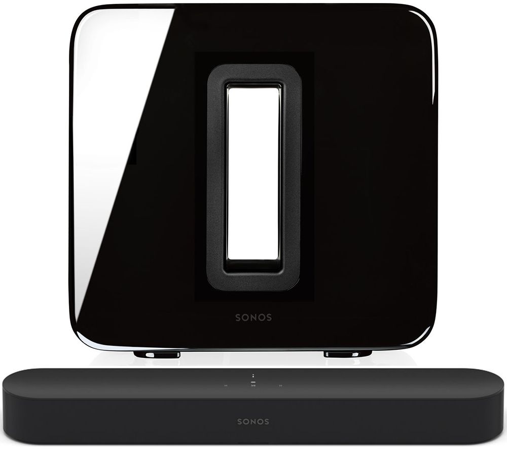 SONOS Beam Compact Sound Bar with Amazon Alexa & Google Assistant & SUB Wireless Subwoofer Bundle - Black, Black
