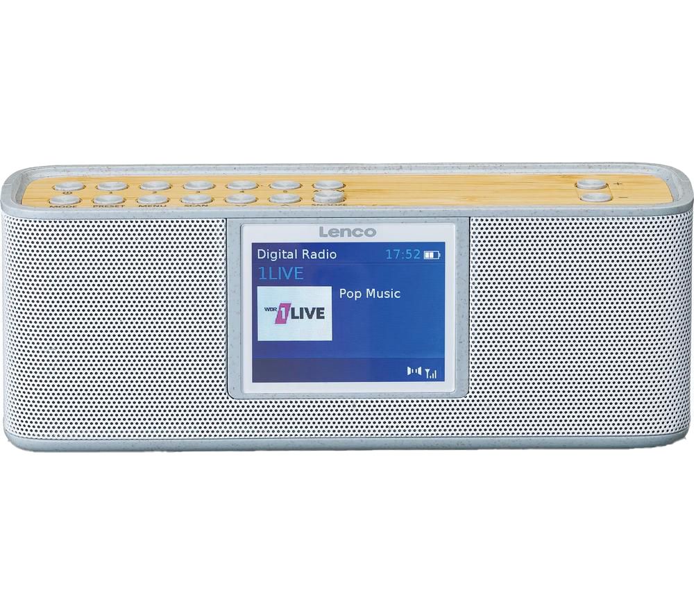 PDR-046GY Portable DAB+/FM Bluetooth Radio - White & Bamboo