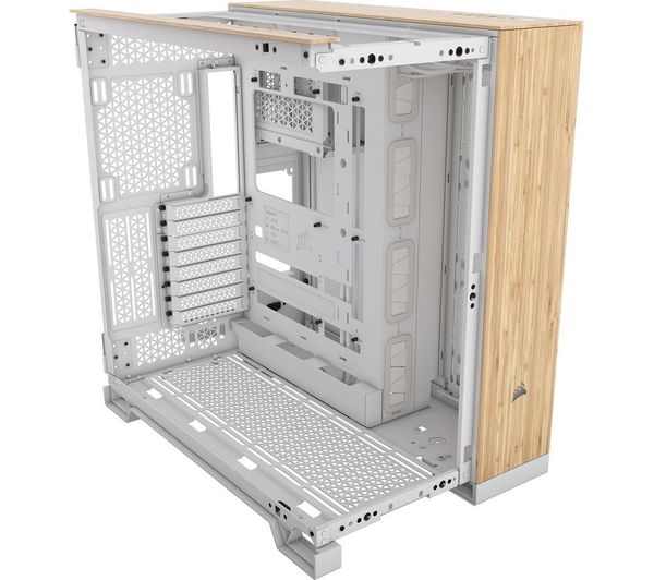 Corsair 6500x Atx Mid Tower Dual Chamber Pc Case White Bamboo Wood