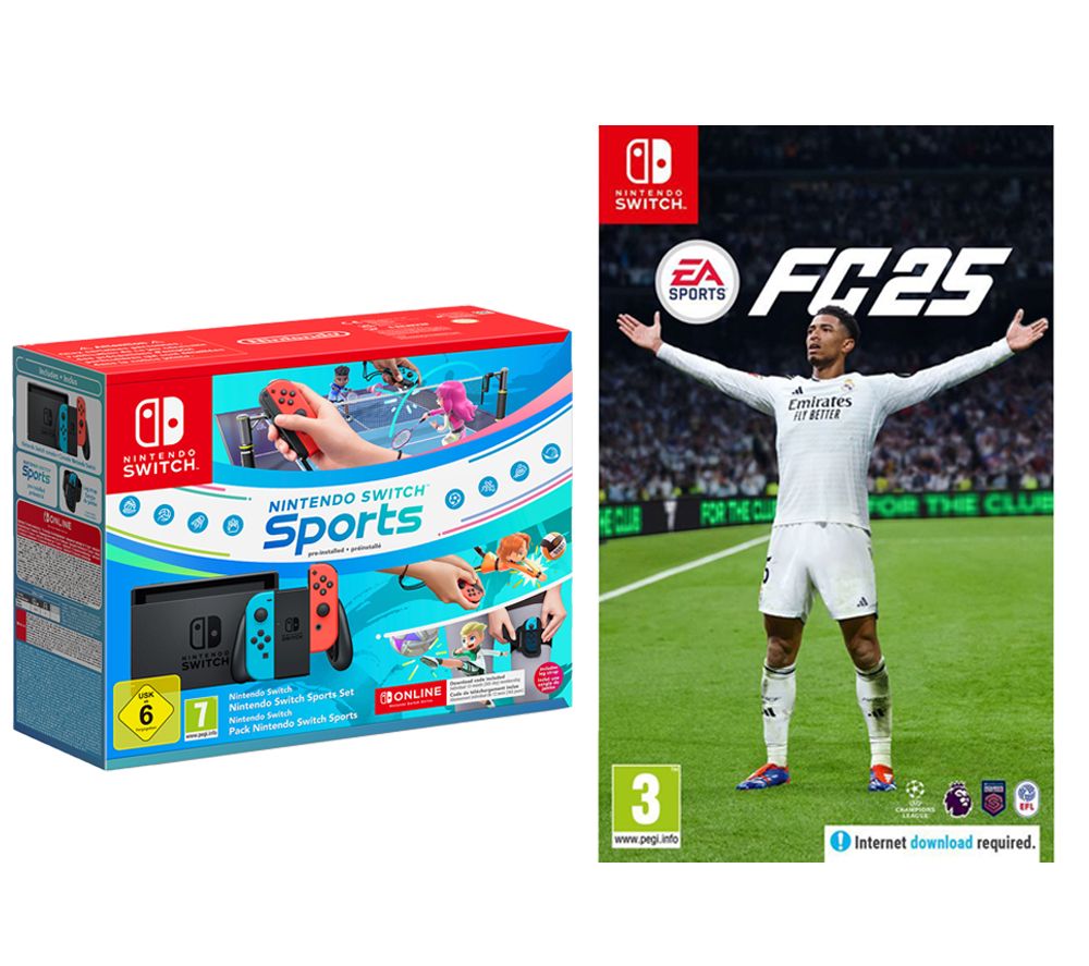 Switch Neon Red & Blue, Sports, EA Sports FC 25 & Nintendo Switch Online 12 Month Membership Bundle