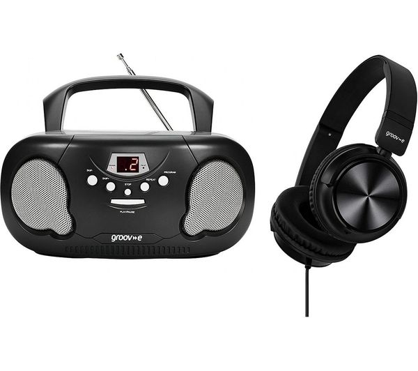Groov E Gvps733hp Bk Portable Fm Am Boombox Stereo Headphone Black