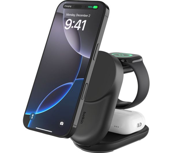 Belkin Ultracharge Qi2 3 In 1 Magnetic 25 W Wireless Charger Black Belkin Ultracharge Qi2 3 In 1 Magnetic 25 W Wireless Charger Black