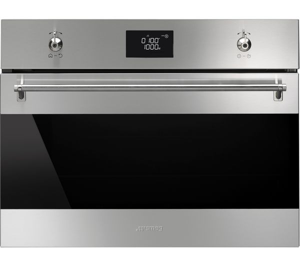 SMEG SF4390MCX Built-in Combination Microwave - Stainless Steel & Black Glass, Stainless Steel