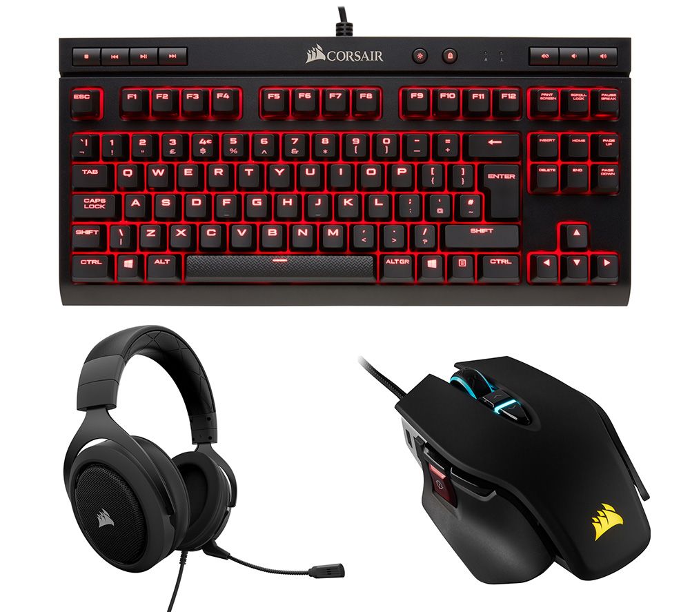 CORSAIR M65 RGB Elite Optical Gaming Mouse, K63 Compact Mechanical Gaming Keyboard & HS50 Gaming Headset Bundle, Red