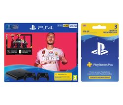 SONY Playstation 4 with FIFA 20, Two Wireless Controllers & Playstation Plus Bundle - 500 GB