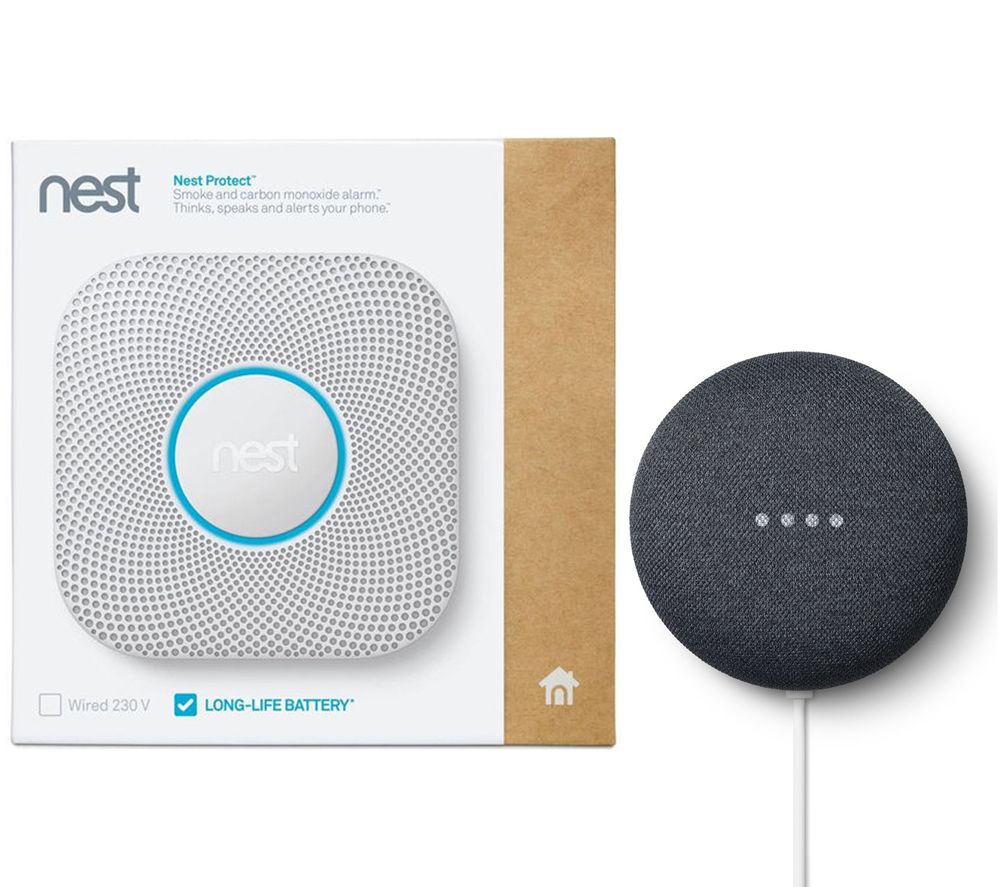 GOOGLE Nest Protect Smoke and Carbon Monoxide Alarm (2nd Gen) & Charcoal Nest Mini (2nd Gen) Bundle, Charcoal