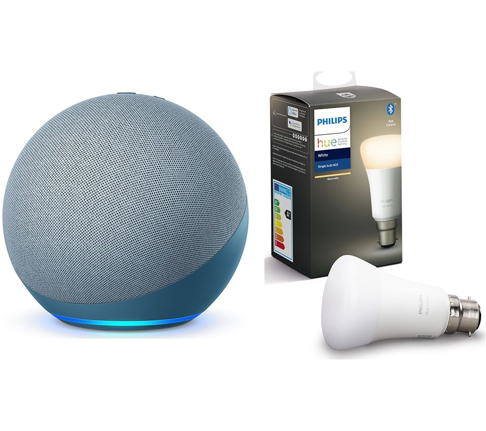 Echo (4th Gen) & B22 Hue White Bluetooth LED Bulb - Twilight Blue