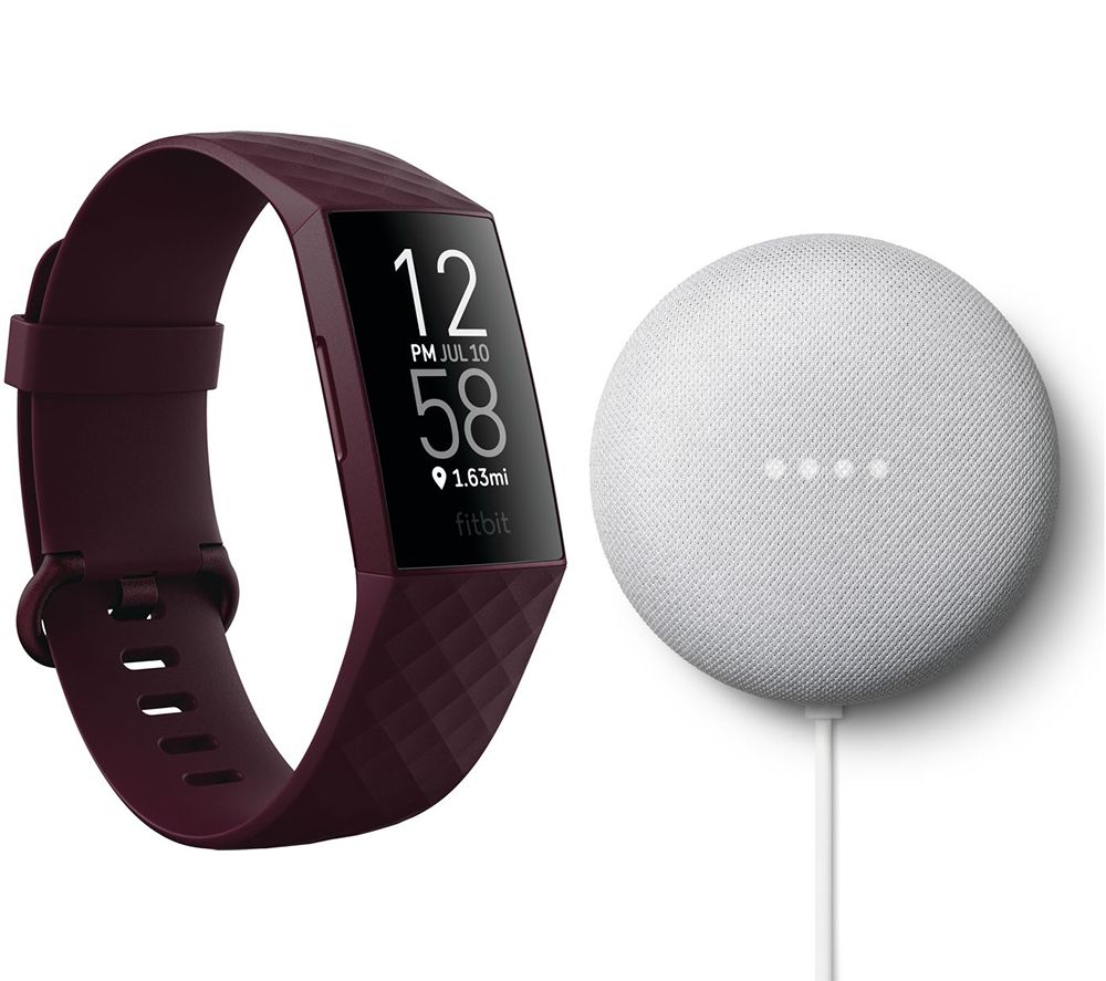 Image of FITBIT Charge 4 Fitness Tracker & Google Nest Mini (2nd Gen) Bundle - Rosewood & Chalk