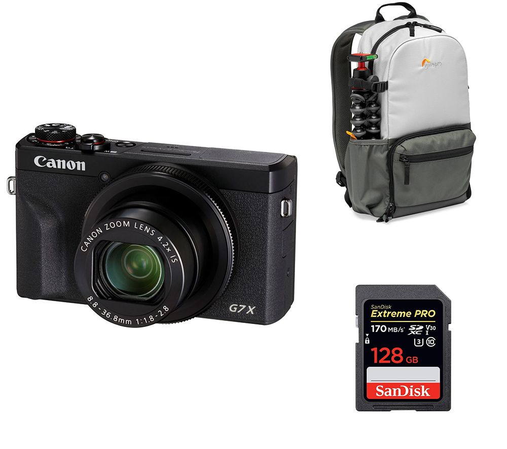 PowerShot G7 X Mark III Camera, Backpack & Memory Card Bundle - Black, 128 GB