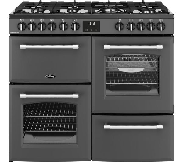 Image of BELLING Farmhouse 100DF Dual Fuel Range Cooker - Anthracite & Chrome