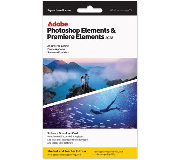 An image of ADOBE Photoshop Elements & Premier Elements 2026 Student & Teacher Edition - 3 years for 1 user