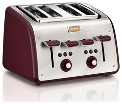 TEFAL Maison TT7705UK 4-Slice Toaster - Stainless Steel & Pomegranate Red