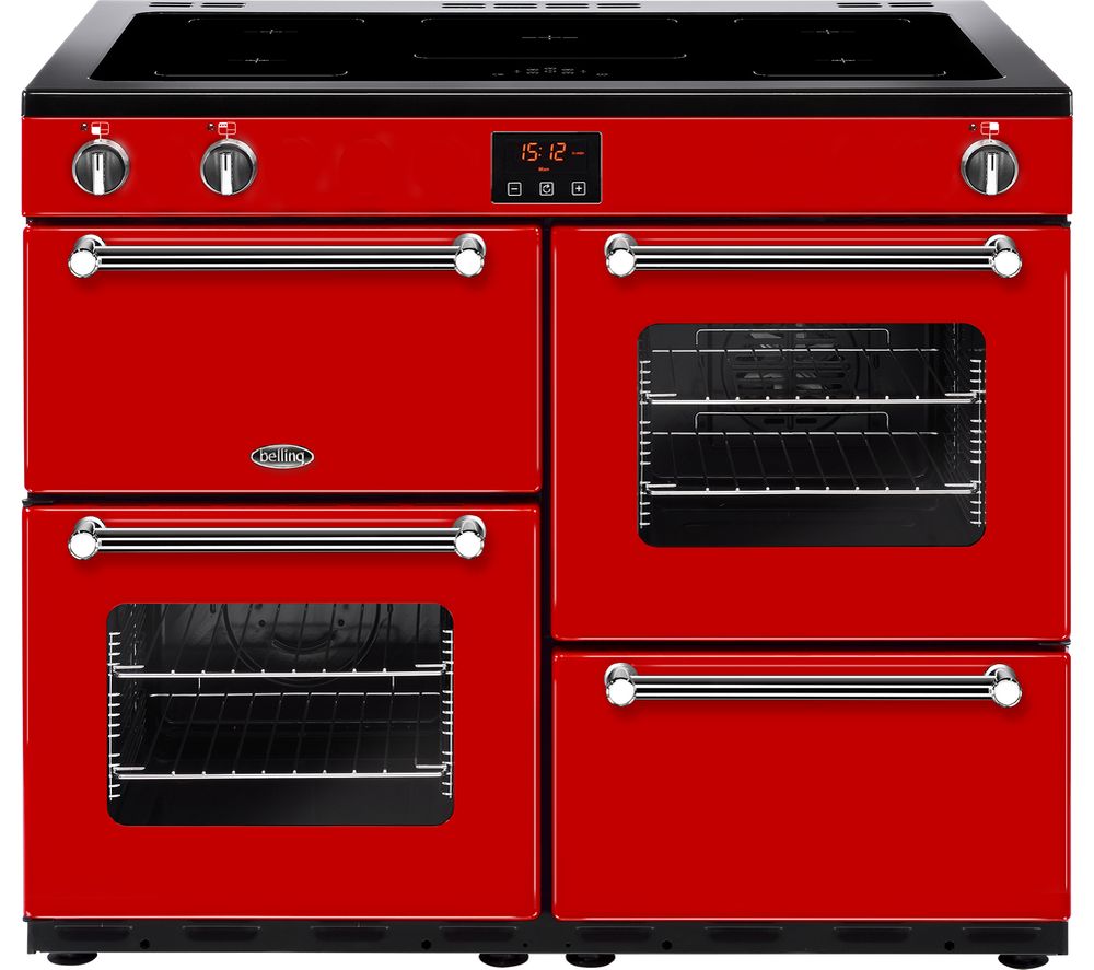 BELLING Kensington 100Ei Electric Induction Range Cooker – Red & Chrome, Red
