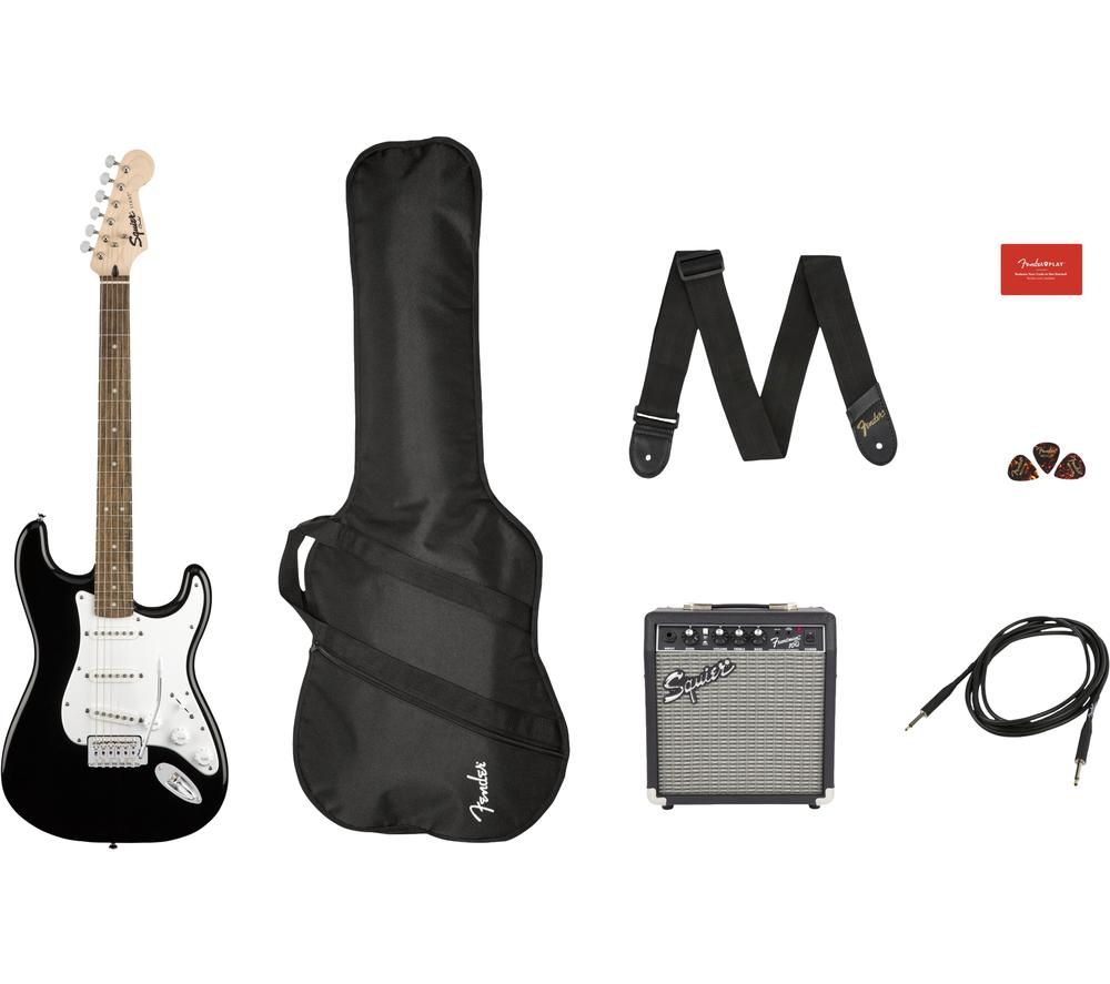 FENDER Squier Stratocaster Electric Guitar Bundle - Black & White