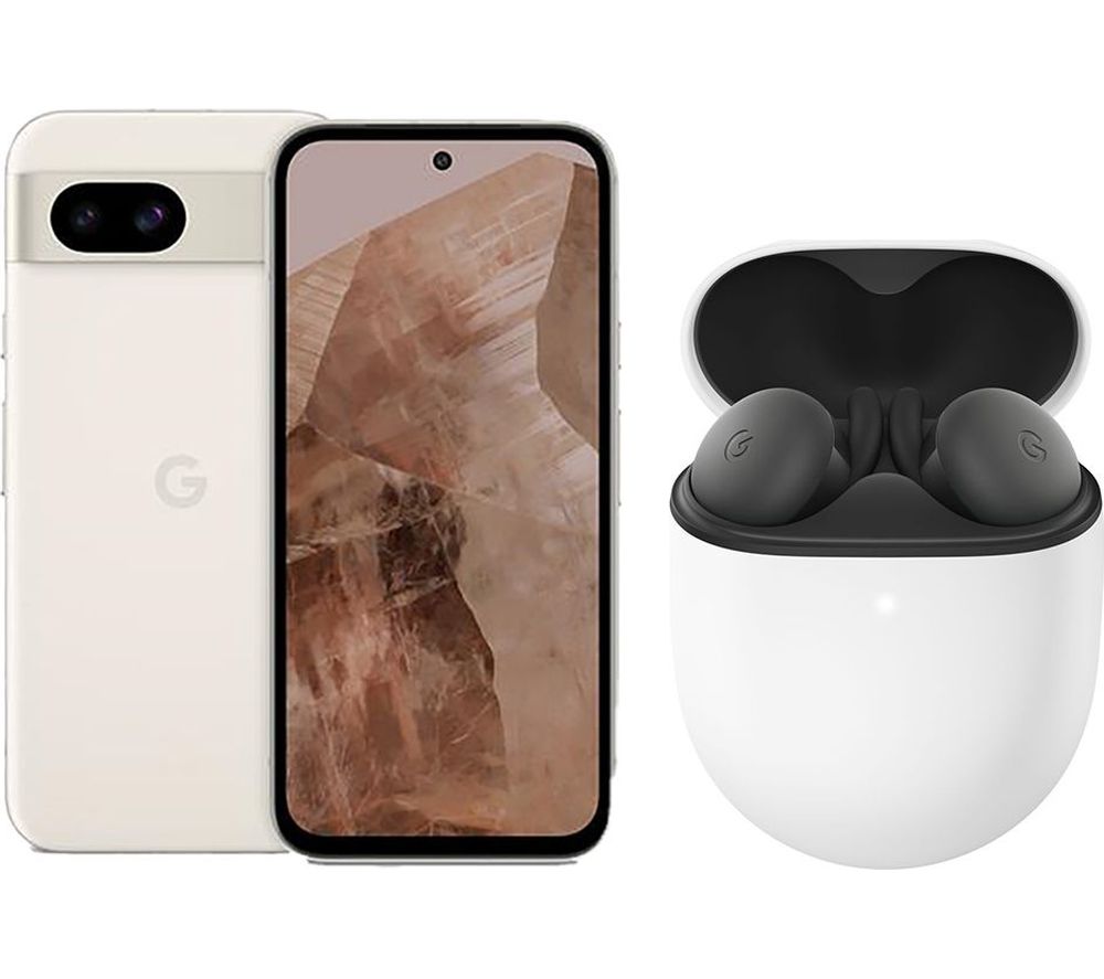 Pixel 8a (128 GB, Porcelain) & Pixel Buds A-Series Wireless Bluetooth Earphones (Charcoal) Bundle