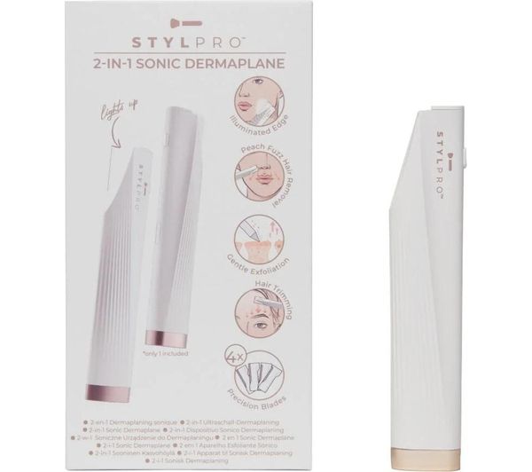 Stylpro 2 In 1 Light Up Sonic Face Dermaplane Facial Exfoliator White
