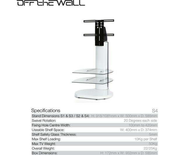Off The Wall Origin Ii S4 500 Mm Tv Stand With Bracket Gloss White