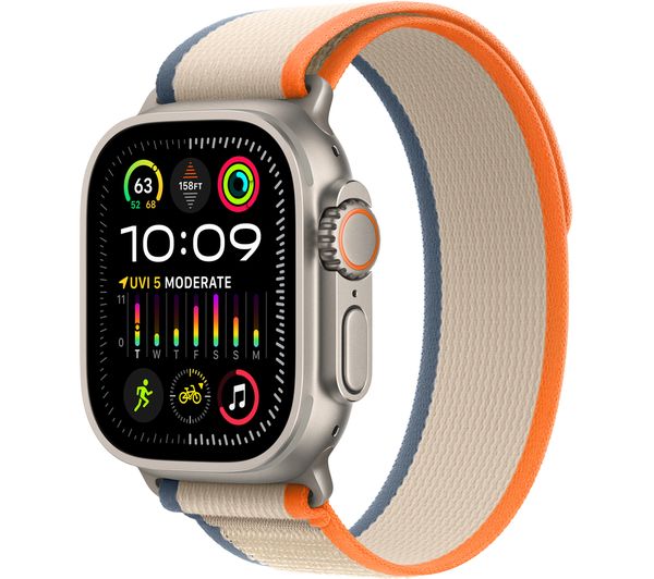 Image of APPLE Watch Ultra 2 Cellular - 49 mm Titanium Case with Orange & Beige Trail Loop, S/M