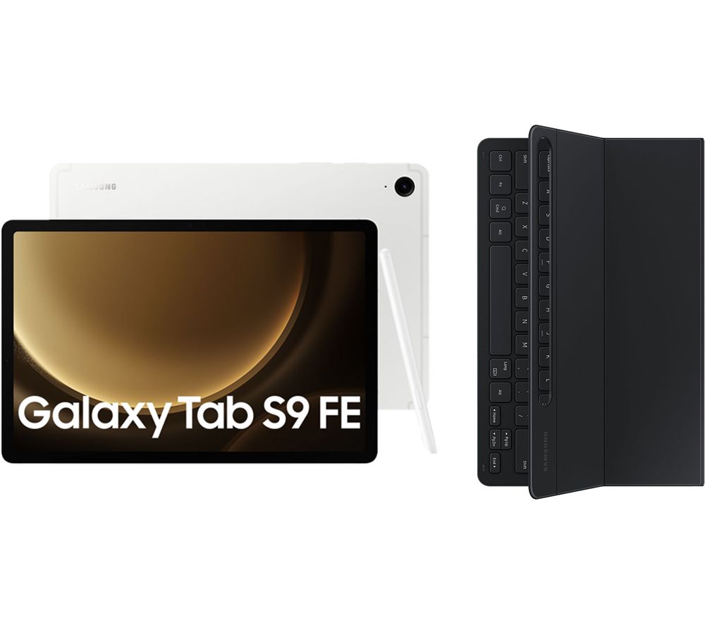 Galaxy Tab S9 FE 10.9" 5G Tablet (128 GB, Silver) & Galaxy Tab S9 and S9 FE Slim Book Cover Keyboard Case Bundle
