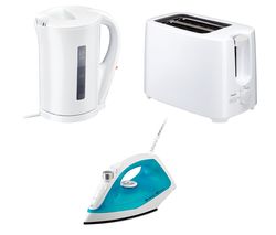 CURRYS ESS C12IR13 Steam Iron, C17JKW17 Jug Kettle & C02TW17 2-Slice Toaster Bundle - White