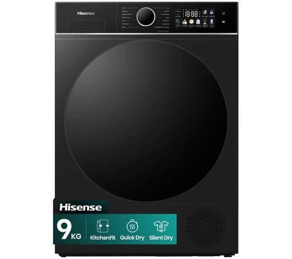 An image of HISENSE 3i Series DH3I904UBDC WiFi-enabled 9 kg Heat Pump Tumble Dryer - Black