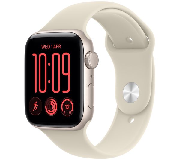 An image of APPLE Watch SE 3 - 44 mm Starlight Aluminium Case with Sand Sport Band, S/M